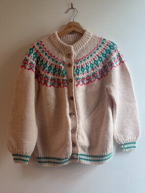 Handknit Fair Isle Yoke Cardigan